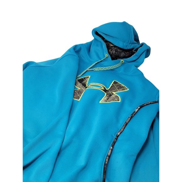 Under Armour Pull Over Hooded Sweatshirt‎ Medium Blue Logo - Picture 4 of 7